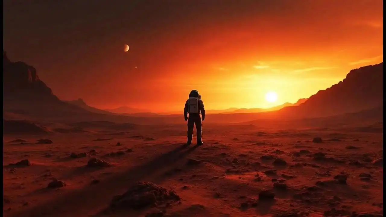 Astronaut walking on Mars planting a flag — Veo 3.1 Lite cinematic sci-fi scene