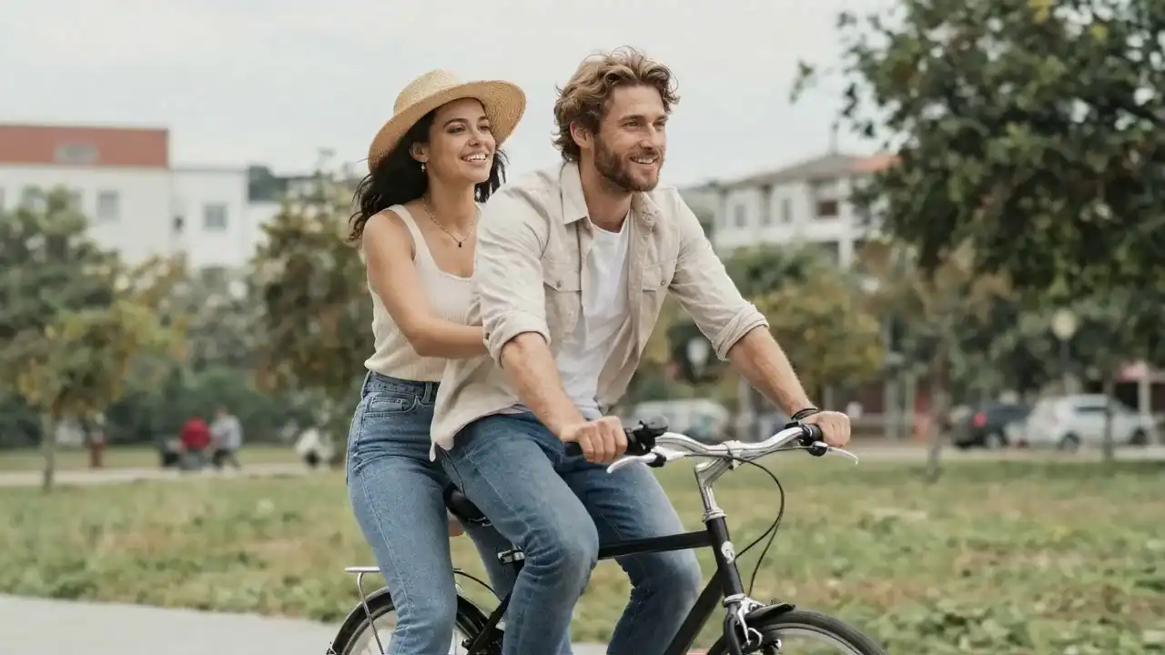 Breezy bicycle romance cinematic tracking shot — Veo 3.1 Lite