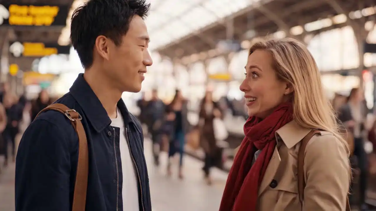 Old friends reunion at train station — Veo 3.1 Lite emotional cinematic scene